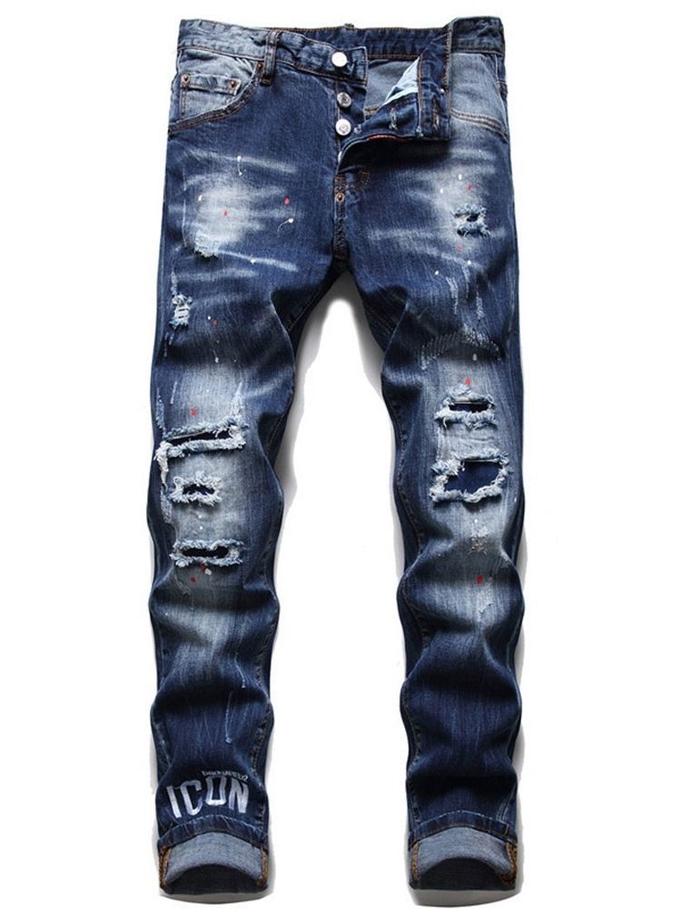 Letter Lommeknap Hip Hop Jeans Til Mænd