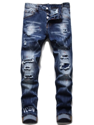 Letter Lommeknap Hip Hop Jeans Til Mænd