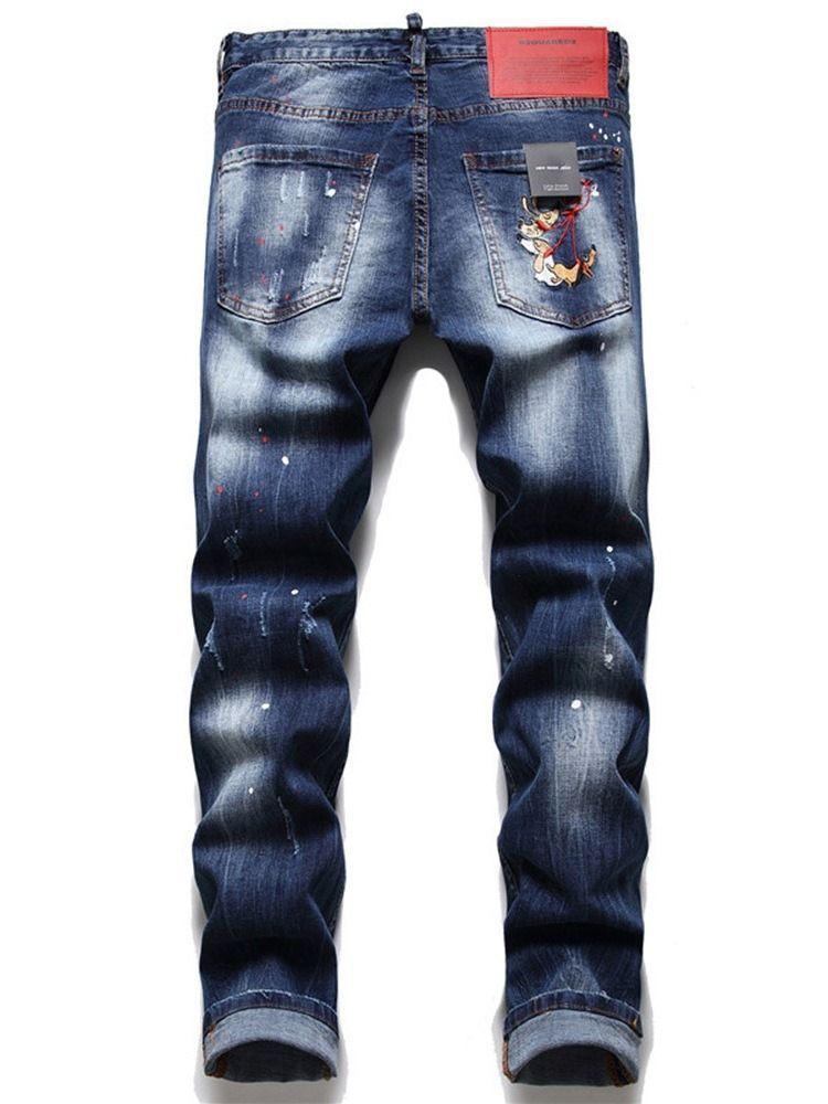 Letter Lommeknap Hip Hop Jeans Til Mænd