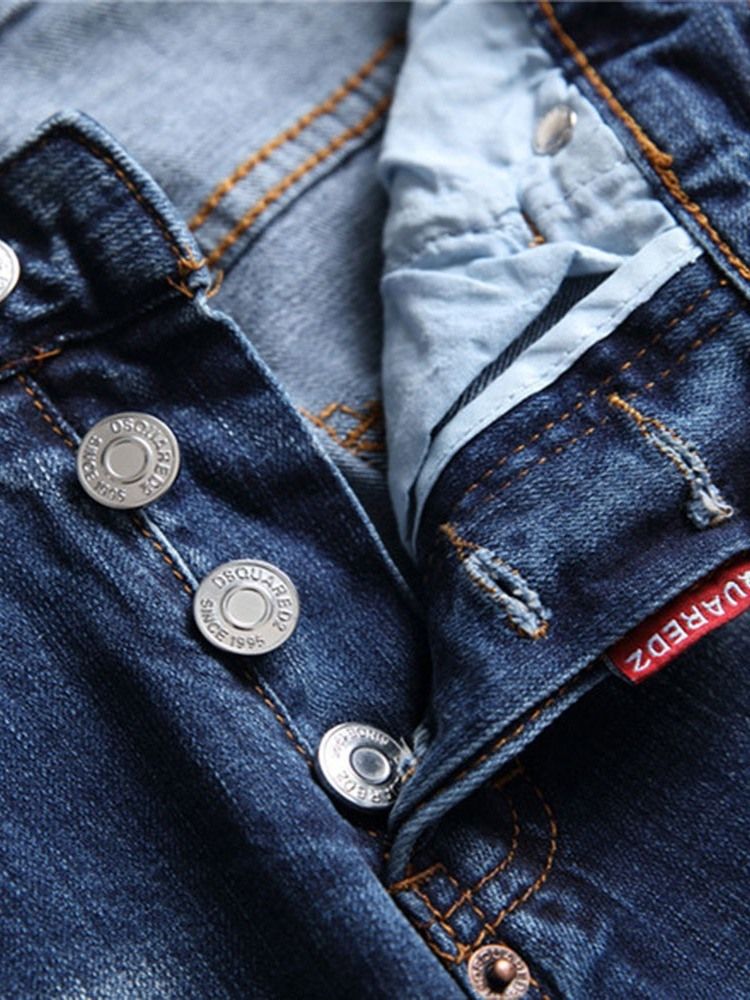 Letter Worn Pencil Pants European Men's Button Jeans