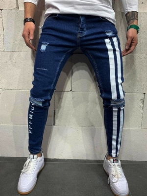 Letter Zipper Pencil Pants High Waist Zipper Men's Jeans