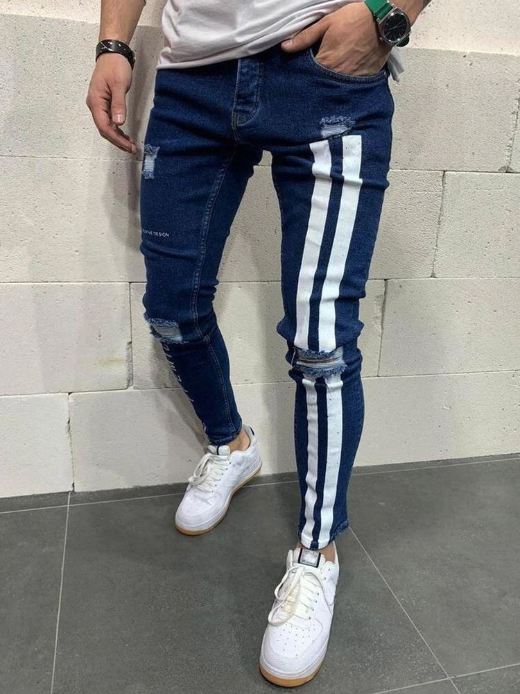 Letter Zipper Pencil Pants High Waist Zipper Men's Jeans