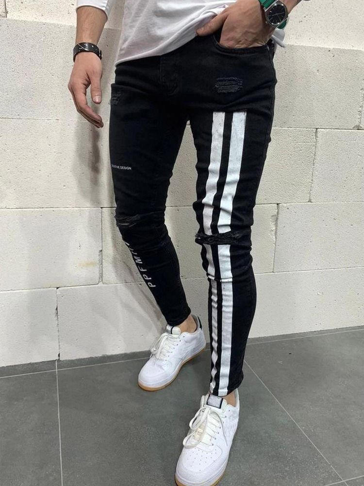 Letter Zipper Pencil Pants High Waist Zipper Men's Jeans