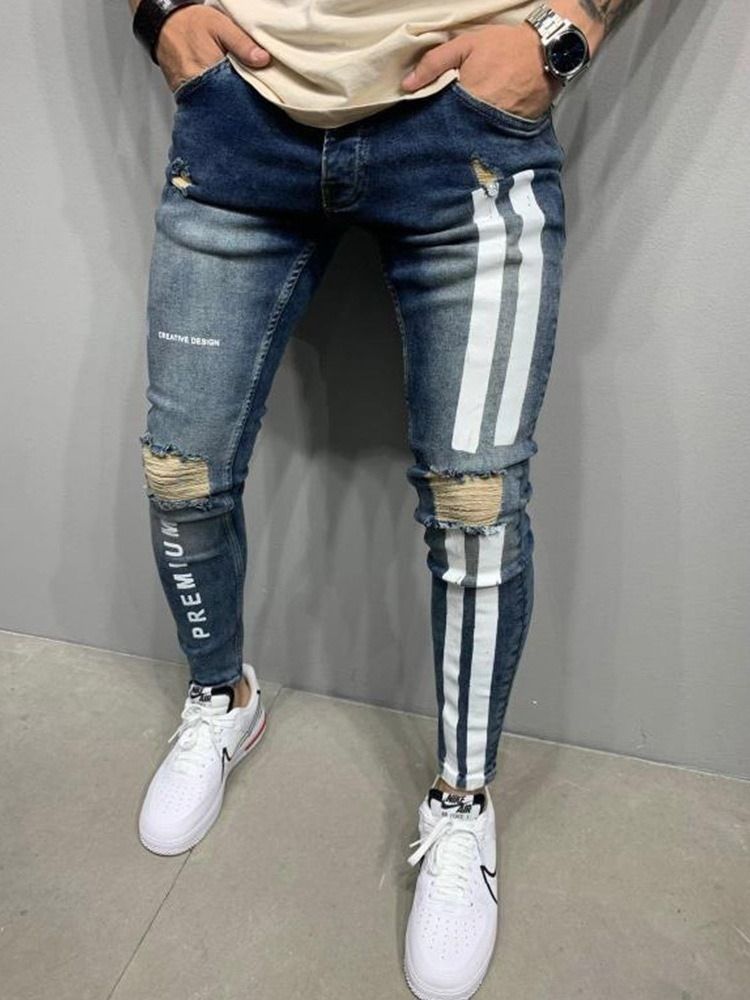 Letter Zipper Pencil Pants High Waist Zipper Men's Jeans