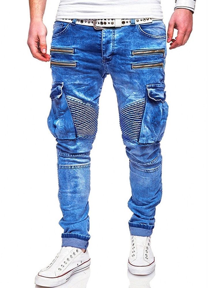 Mænds Almindelige Lynlås Blyantbukser Casual Lynlås Jeans