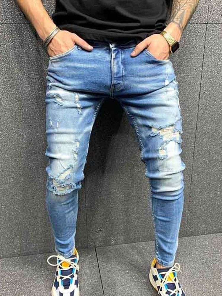 Mænds Blyantbukser Almindeligt Hul Midje Vintage Jeans