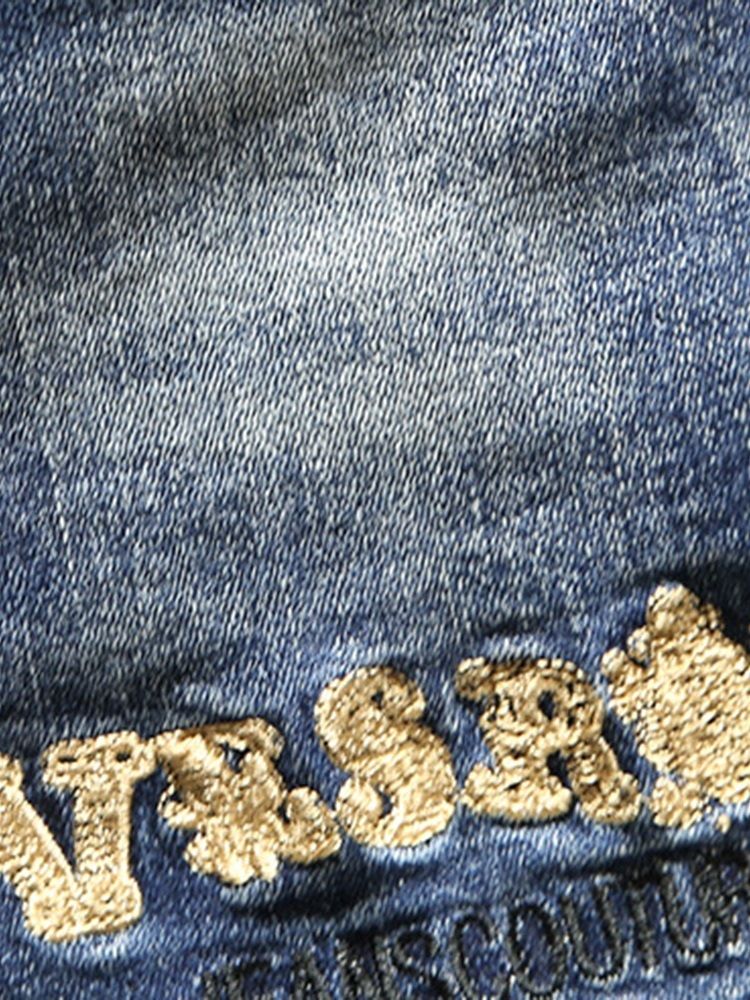 Mænds Broderibrev Blyantbukser Lynlås Casual Jeans