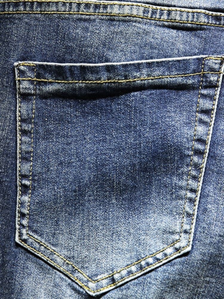 Mænds Broderibrev Blyantbukser Lynlås Casual Jeans