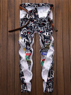 Mænds Color Block Straight Patchwork European Mid Waist Jeans