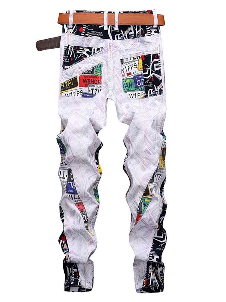 Mænds Color Block Straight Patchwork European Mid Waist Jeans