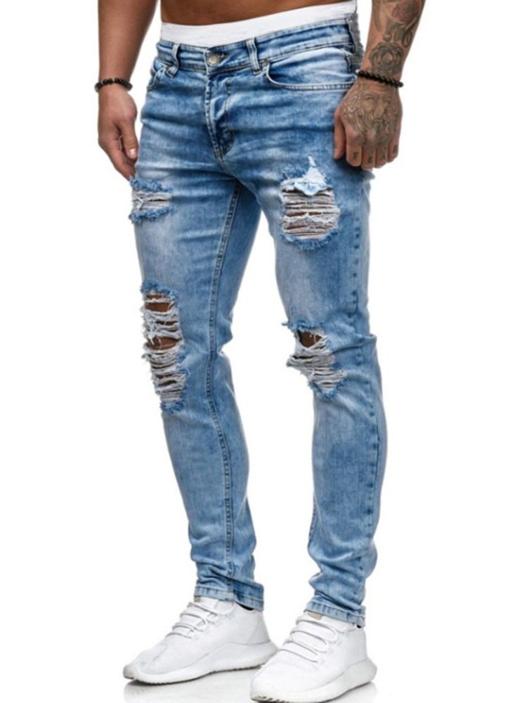 Mænds Hulplain Lynlås Med Midje Jeans