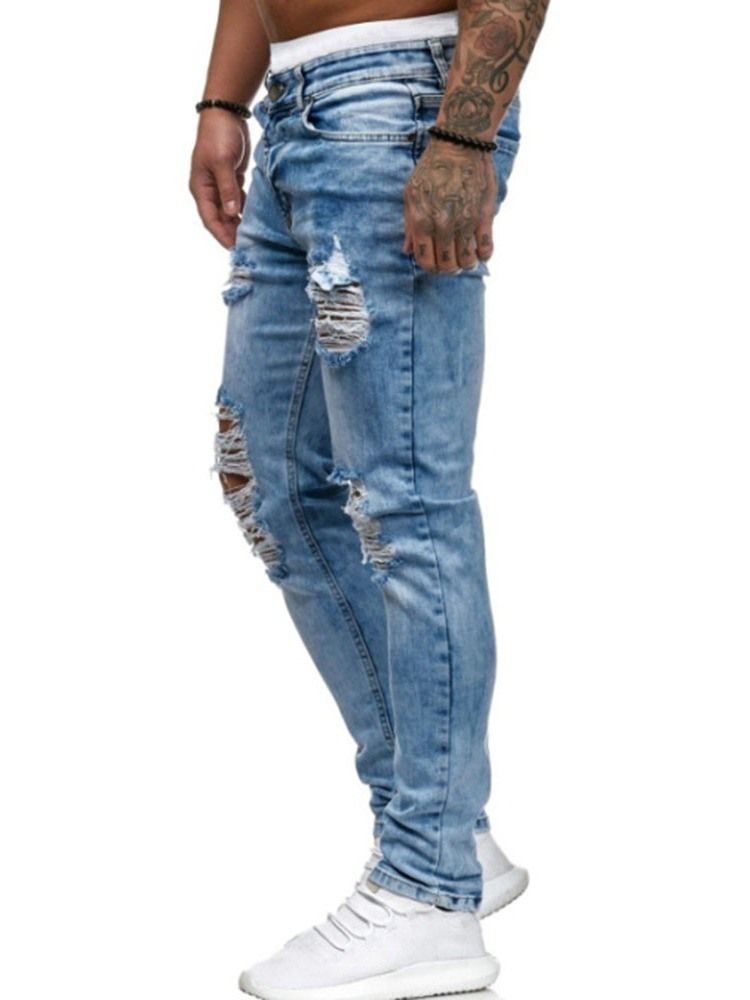 Mænds Hulplain Lynlås Med Midje Jeans