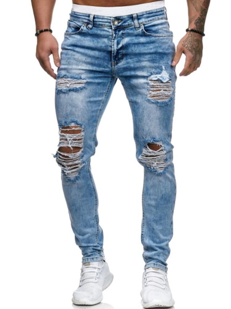 Mænds Hulplain Lynlås Med Midje Jeans