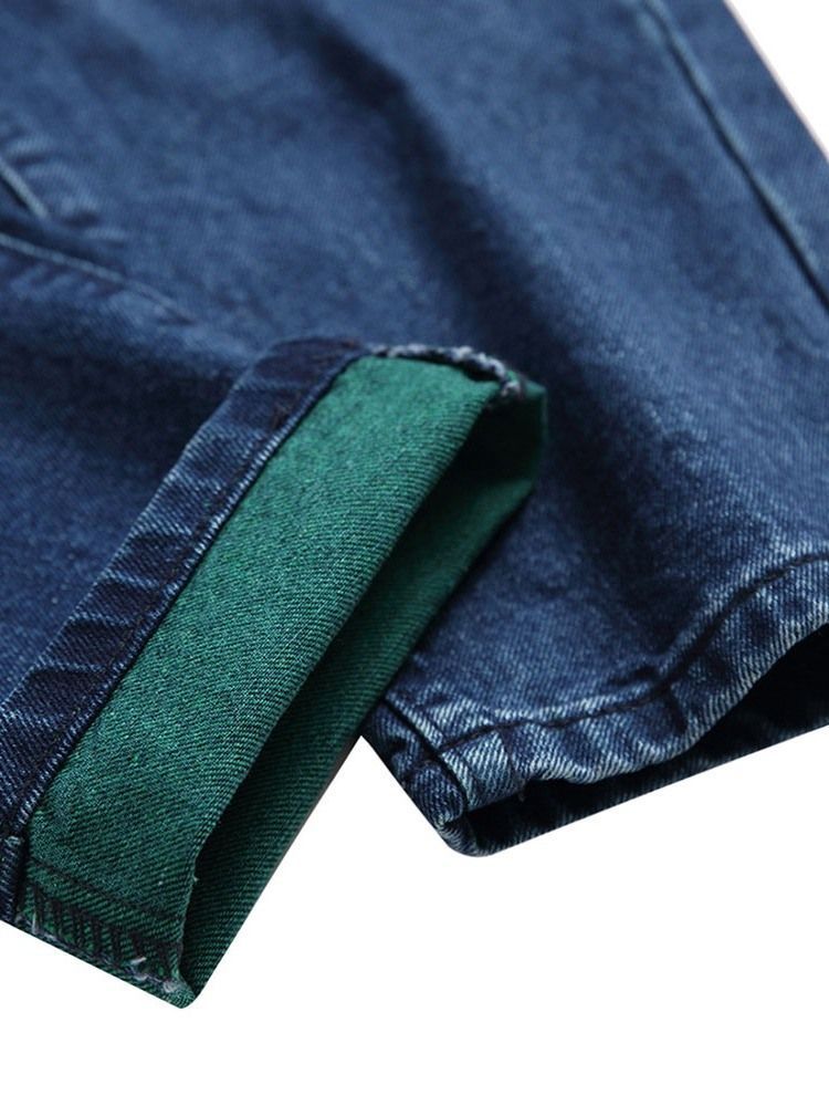 Mænds Lige Hul Farveblok Midt Talje Lynlås Jeans