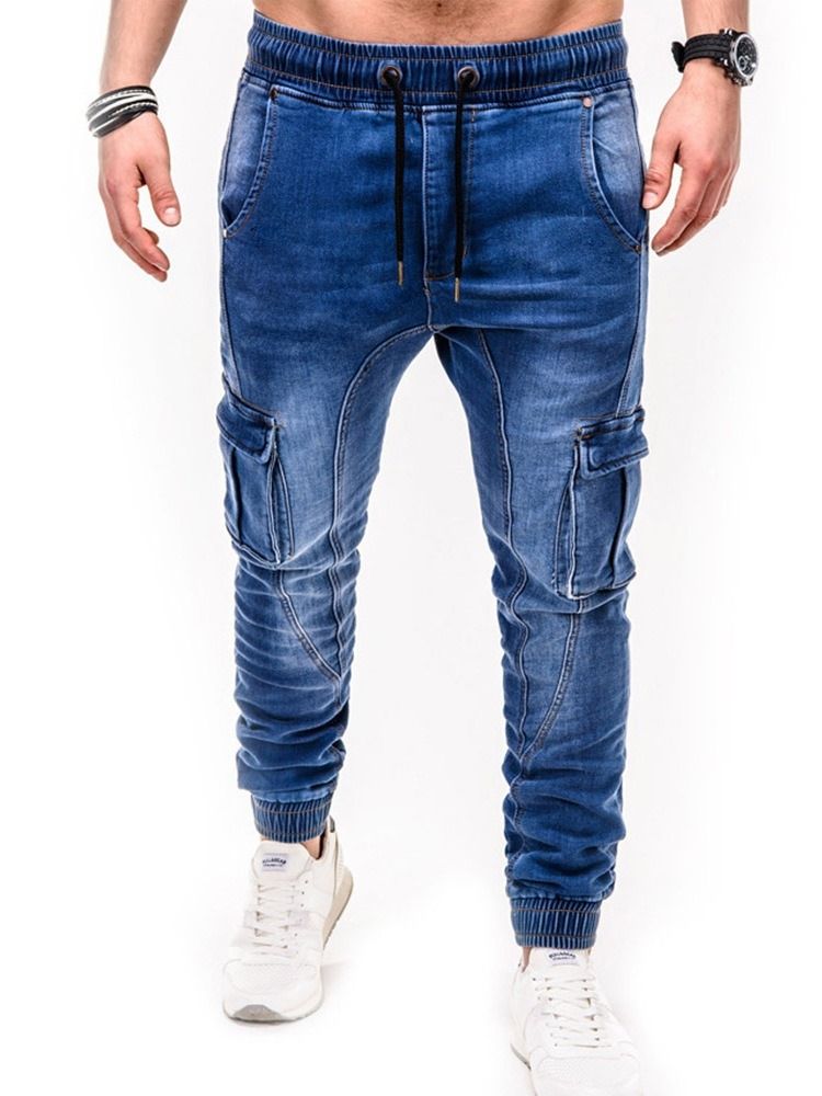 Mænds Pocket Pencil Pants Casual Mid Waist Jeans