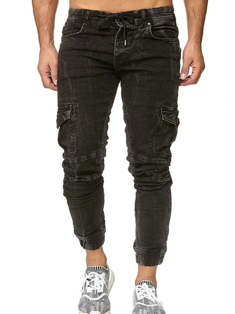 Mænds Pocket Plain Pencil Pants Snørebukser Casual Jeans