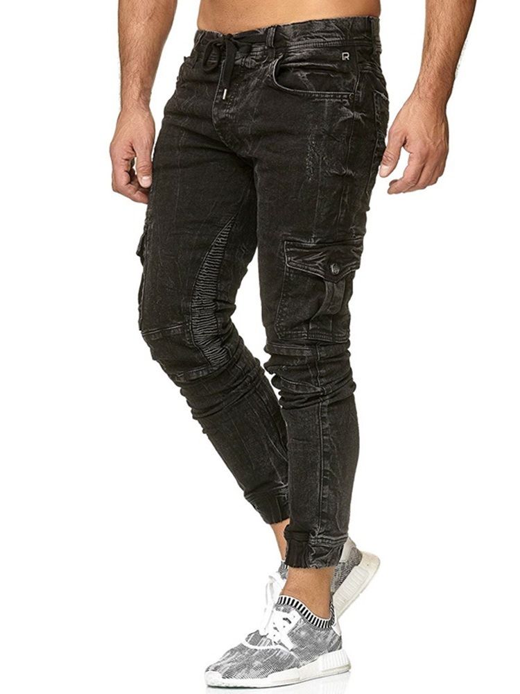 Mænds Pocket Plain Pencil Pants Snørebukser Casual Jeans