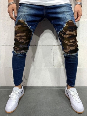 Patchwork Camouflage Pencil Pants Mid Waist European Men's Jeans