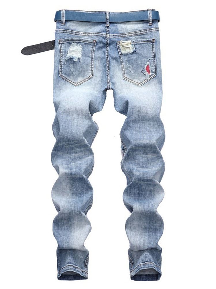 Patchwork Lyseblå Plisseret Jeans Til Herrer