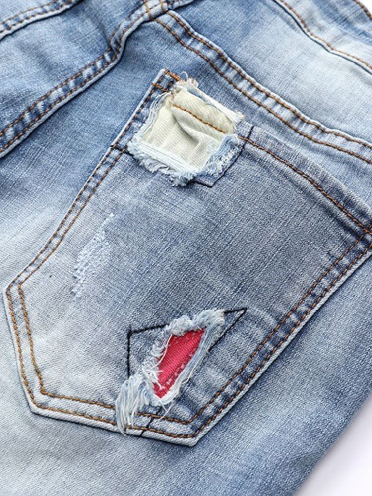 Patchwork Lyseblå Plisseret Jeans Til Herrer