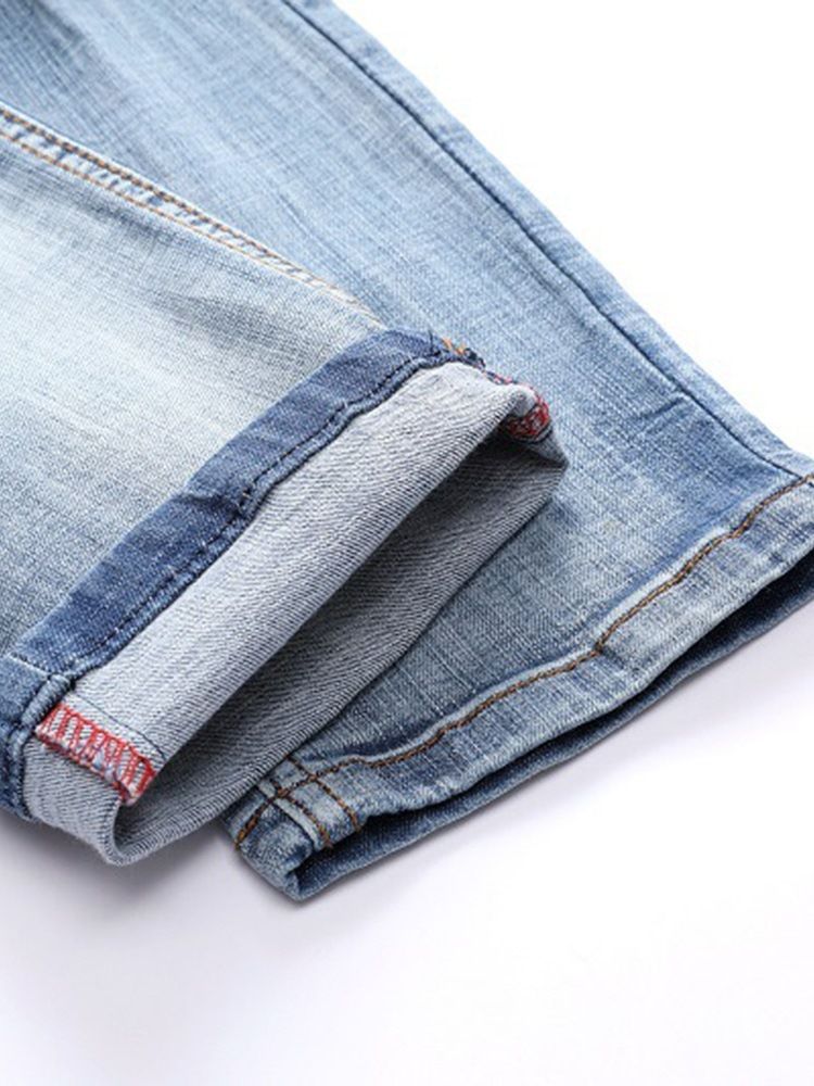 Patchwork Lyseblå Plisseret Jeans Til Herrer