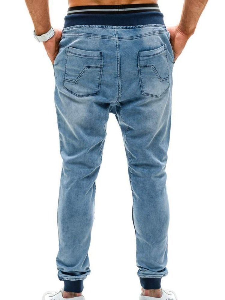 Patchwork Pencil Pants European Mid Waist Men's Jeans