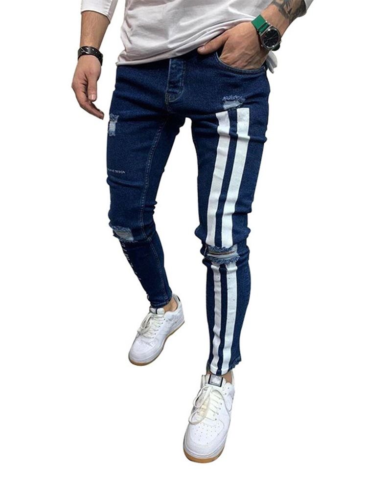 Pencil Pants Color Block Patchwork Mid Waist European Men's Jeans