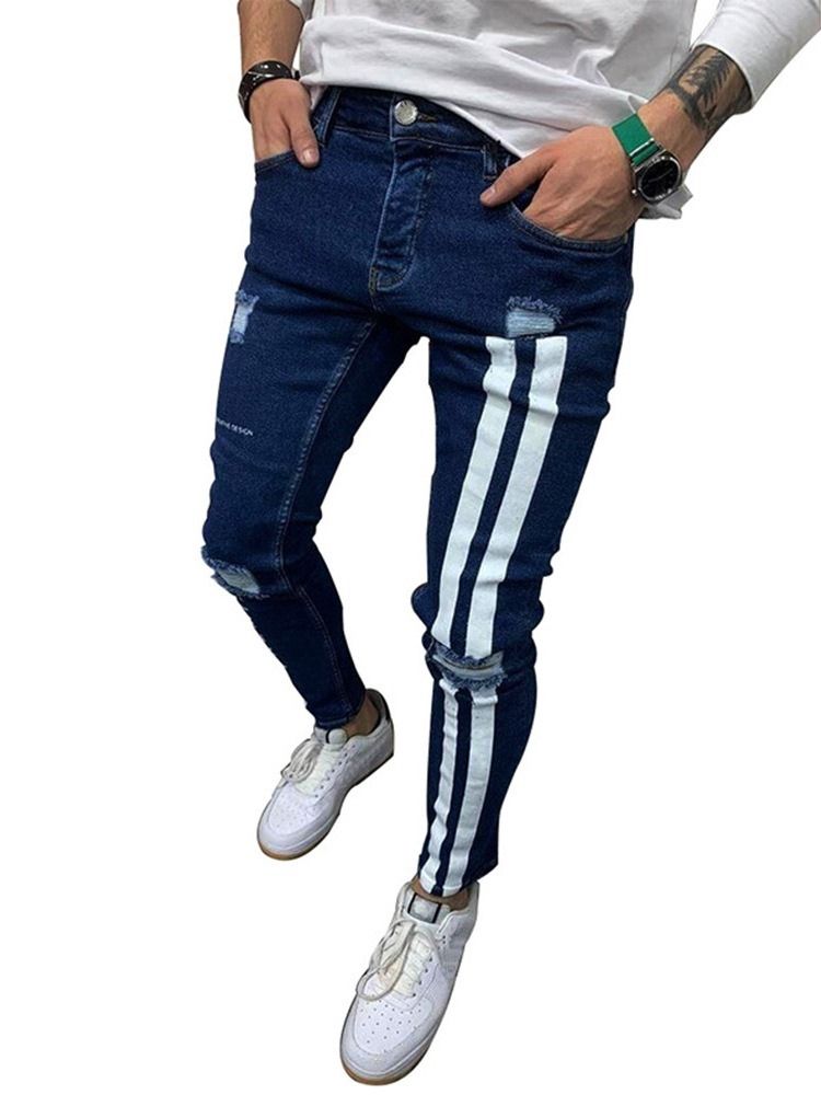 Pencil Pants Color Block Patchwork Mid Waist European Men's Jeans