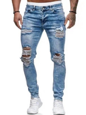 Pencil Pants Hole European Zipper Men's Jeans