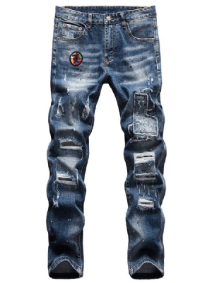 Pencil Pants Hole Mid Waist Casual Men's Jeans