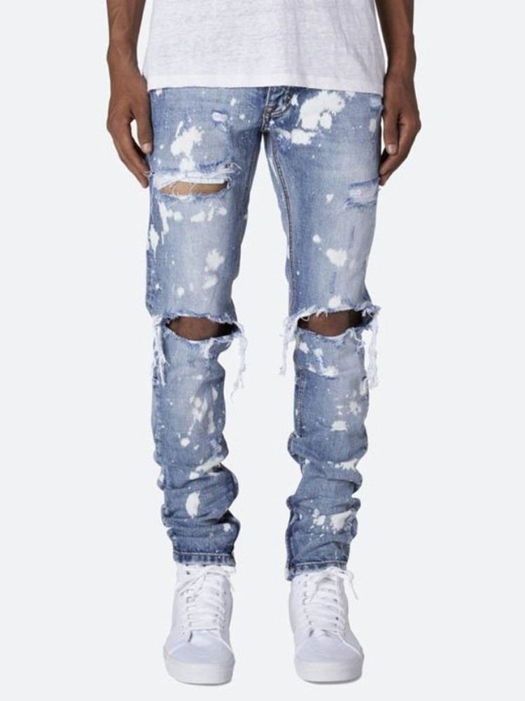 Pencil Pants Hole Mid Waist Mens Jeans