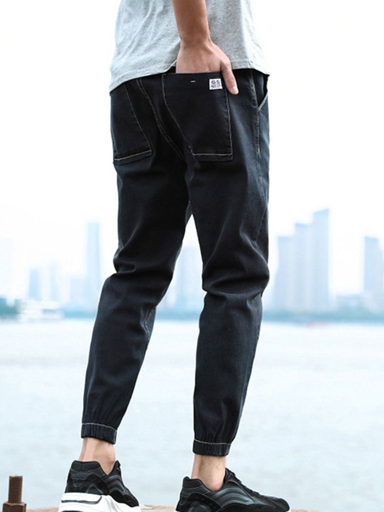 Pencil Pants Mid Waist Zipper Men's Jeans