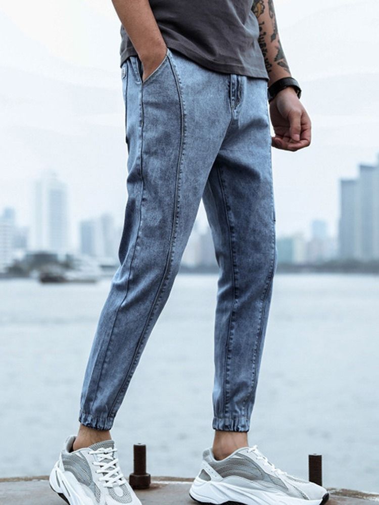 Pencil Pants Mid Waist Zipper Men's Jeans