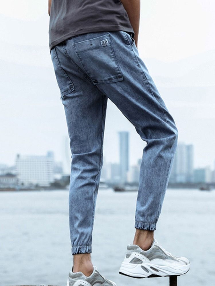 Pencil Pants Mid Waist Zipper Men's Jeans