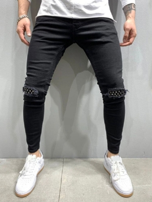 Pencil Pants Patchwork Mid Waist Casual Men's Jeans