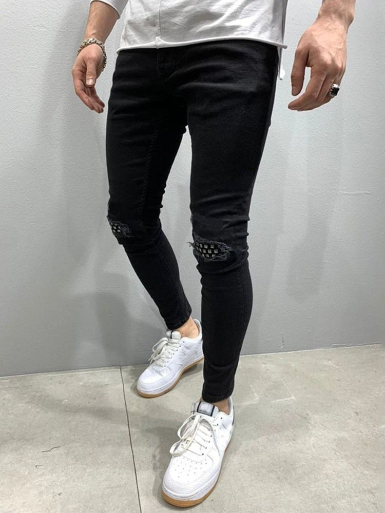 Pencil Pants Patchwork Mid Waist Casual Men's Jeans