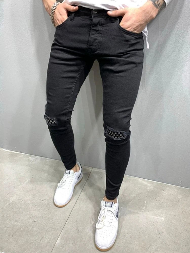 Pencil Pants Patchwork Mid Waist Casual Men's Jeans