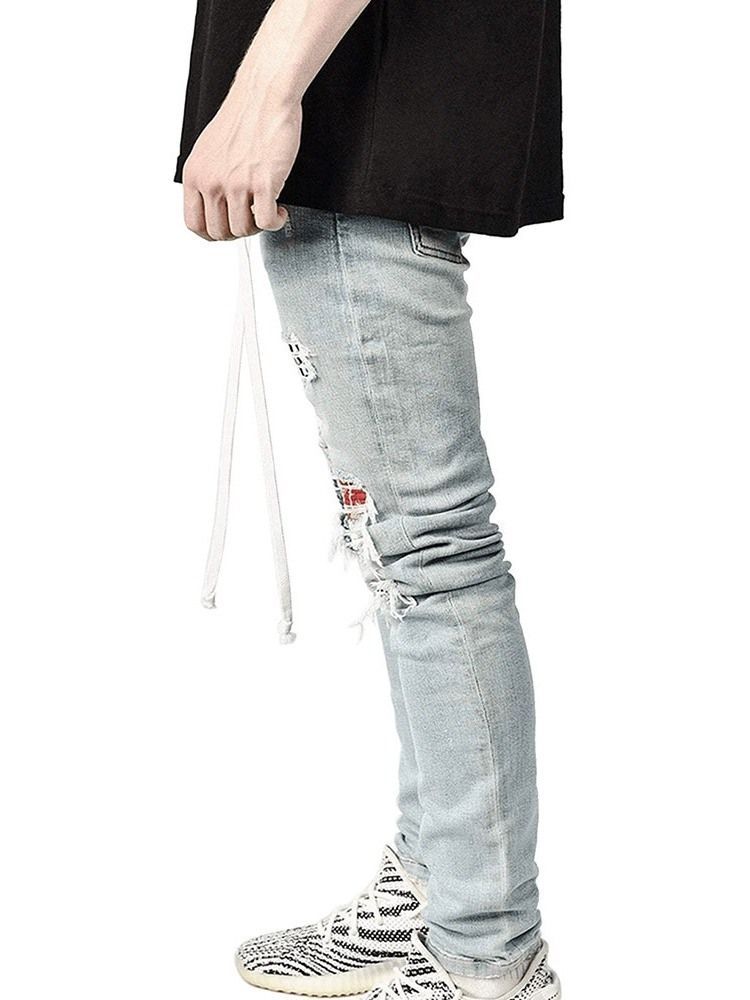 Pencil Pants Plaid Patchwork Mid Waist Hip Hop Men's Jeans