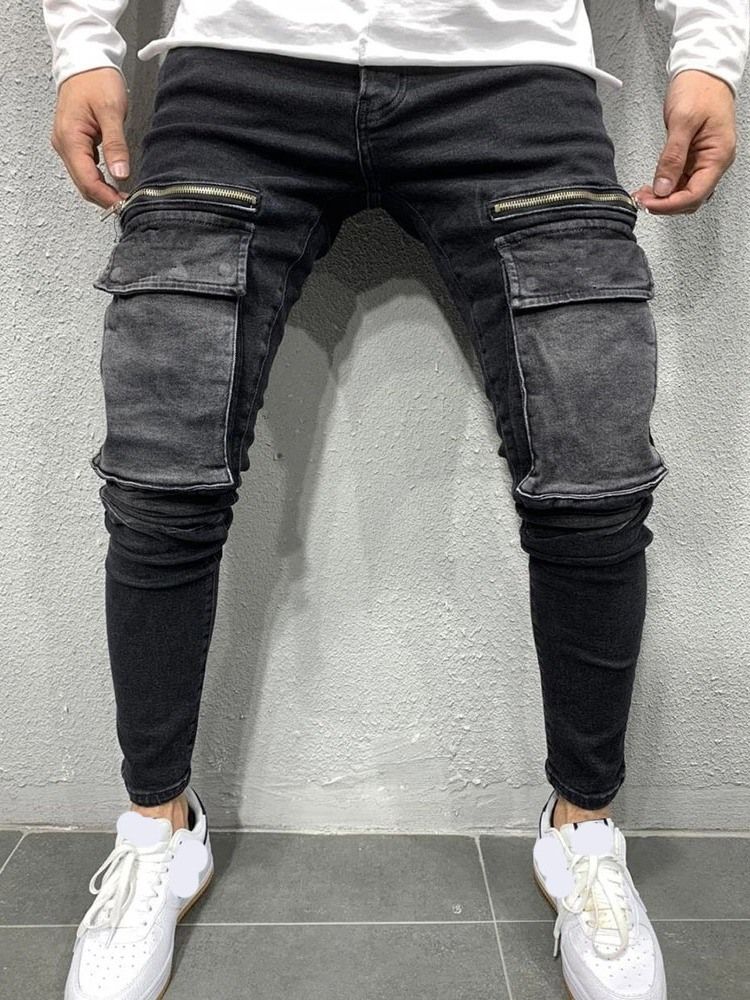 Pencil Pants Pocket Casual Mid Waist Men's Jeans