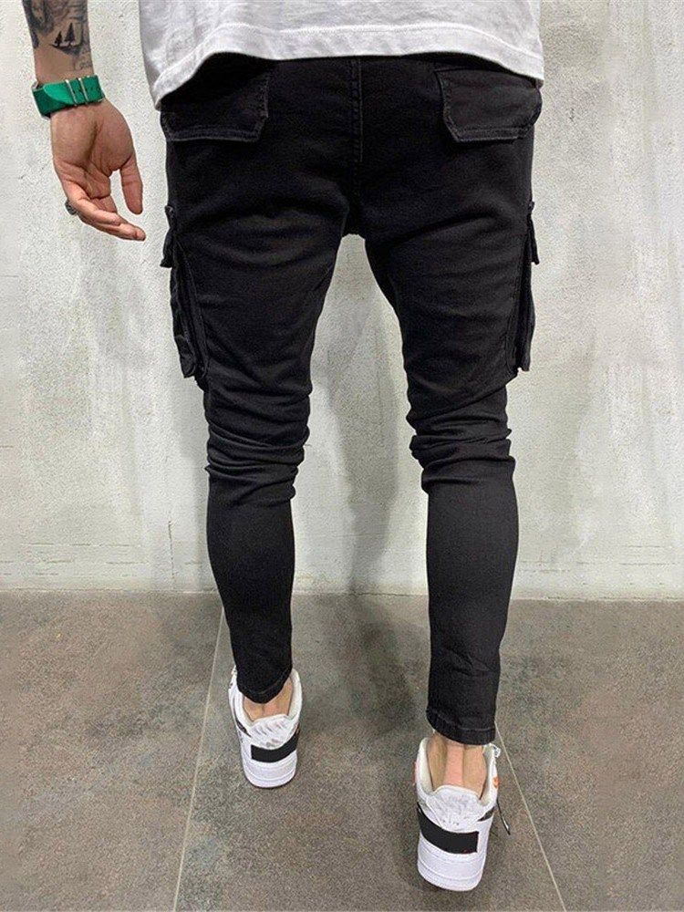 Plain Hole Pencil Pants European Men's Jeans