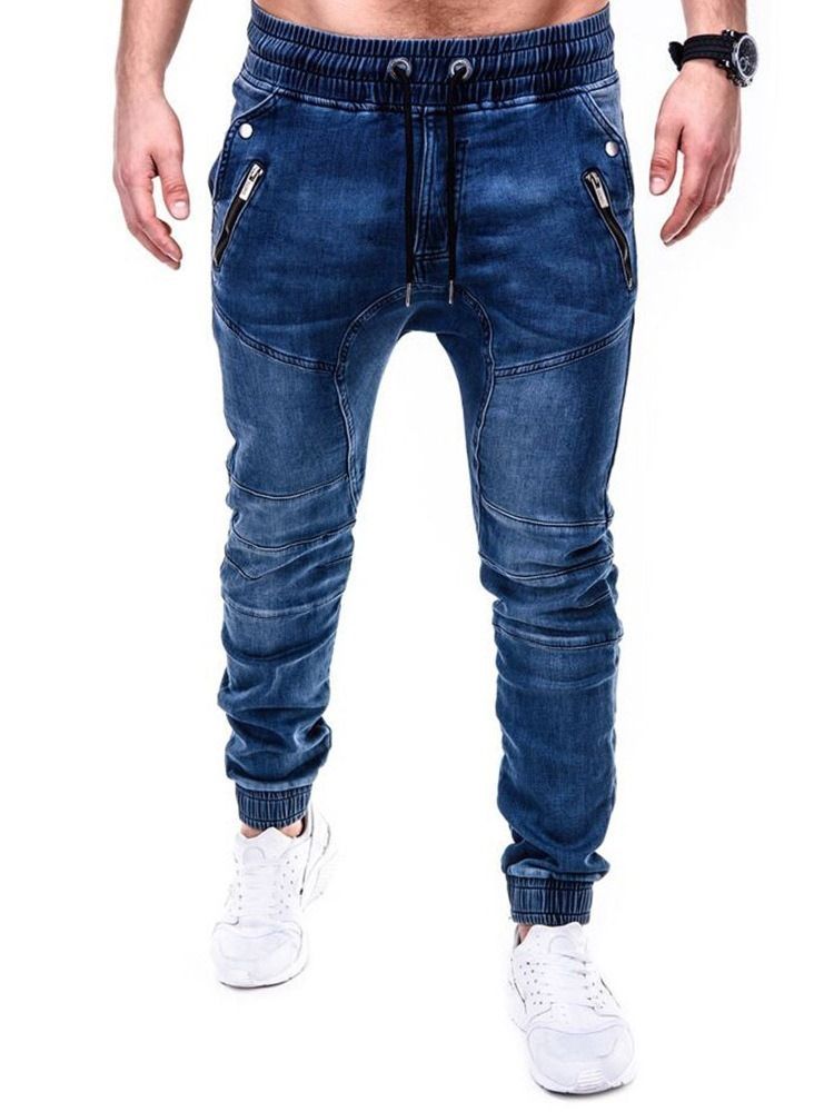 Plain Pencil Pants Lynlås Casual Mid Waist Men's Jeans