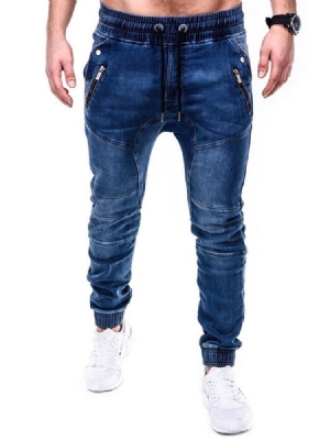 Plain Pencil Pants Lynlås Casual Mid Waist Men's Jeans