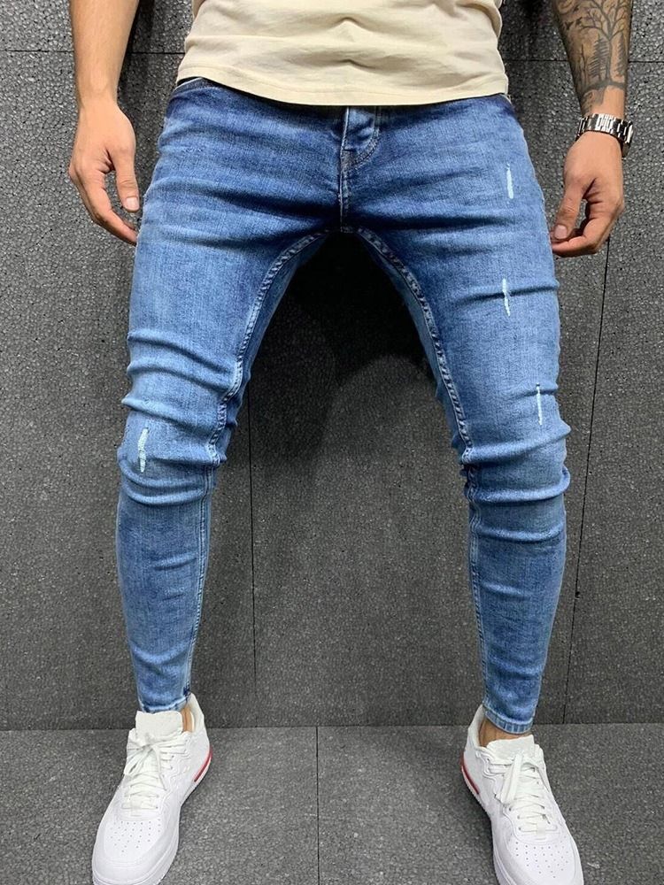 Plain Pencil Pants Mid Waist European Men's Jeans