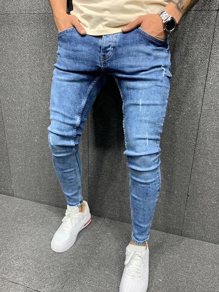 Plain Pencil Pants Mid Waist European Men's Jeans