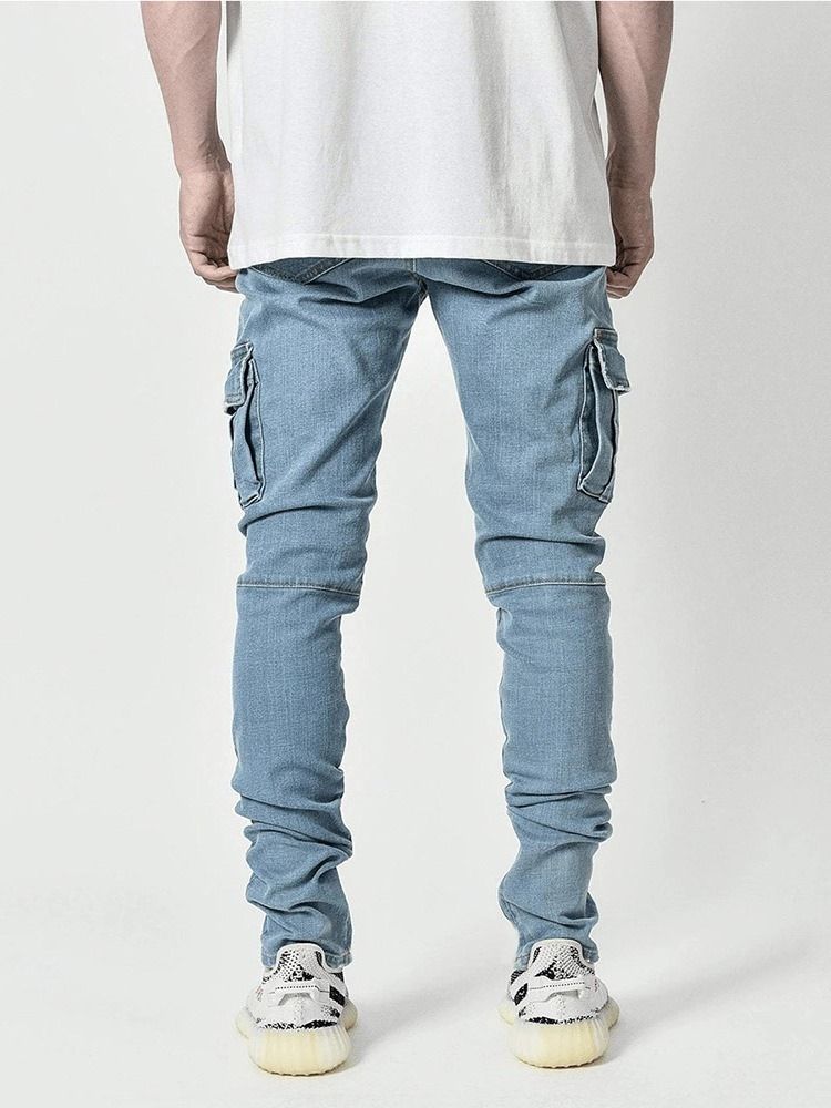 Plain Pencil Pants Pocket Casual Mid Waist Men's Jeans