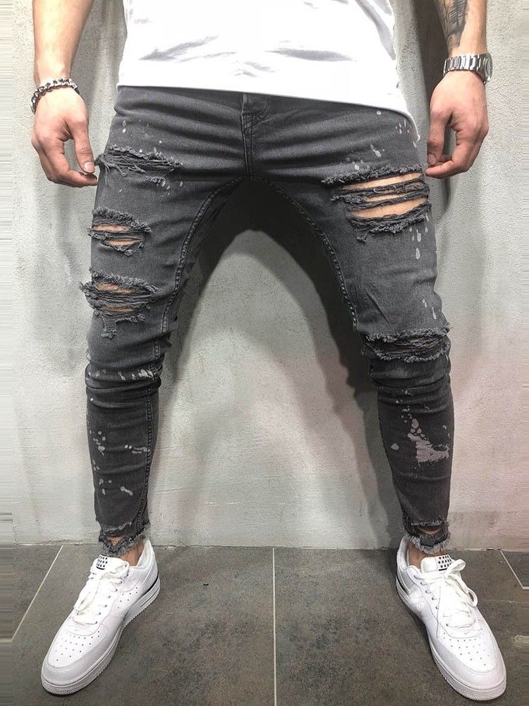 Plain Printed Mid Waist Mens Ripped Jeans