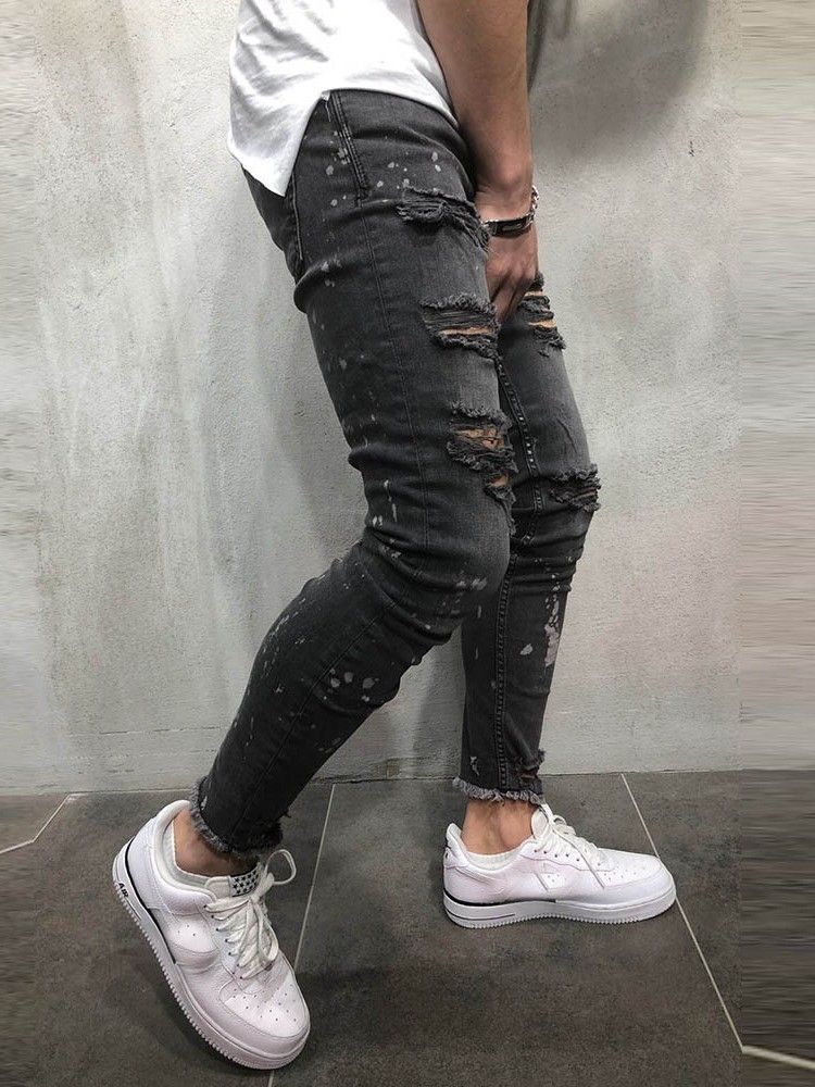 Plain Printed Mid Waist Mens Ripped Jeans