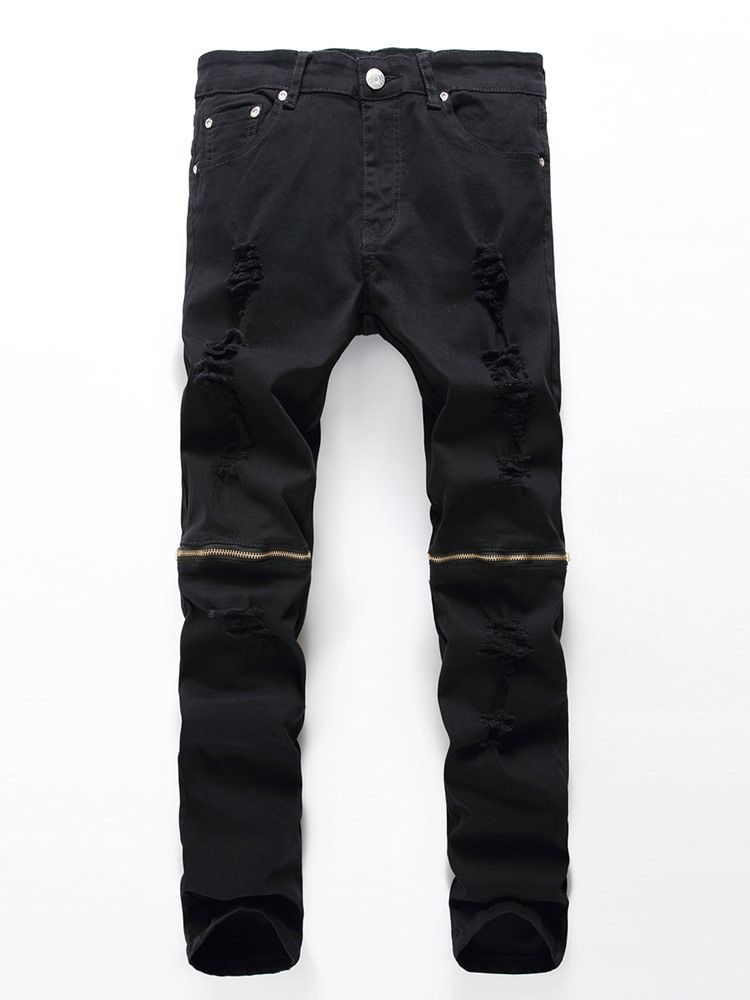 Plain Straight Lynlås Herre Mid Waist Jeans