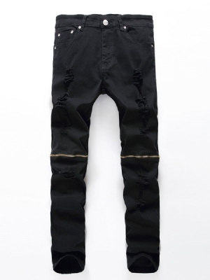 Plain Straight Lynlås Herre Mid Waist Jeans