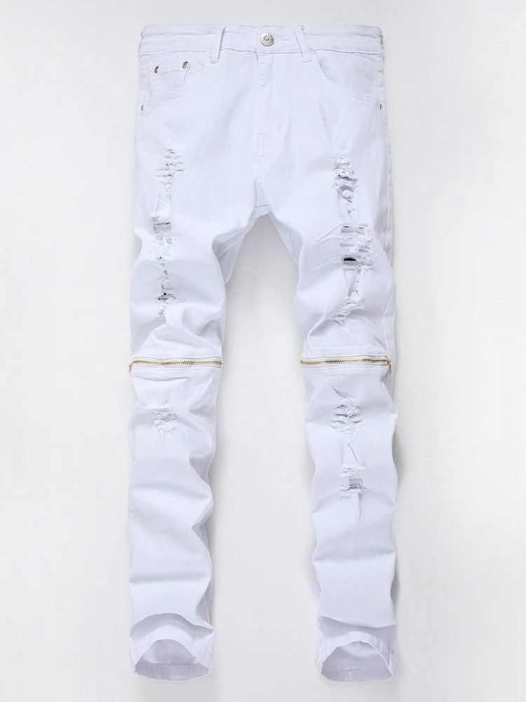 Plain Straight Lynlås Herre Mid Waist Jeans